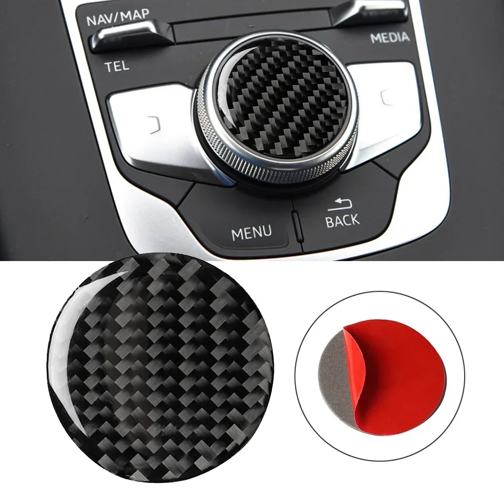 Carbon Fiber Car Control Knob Panel Decorative Covers Accessories Car Styling Trim Stickers Protector For Audi A3 2012-2017