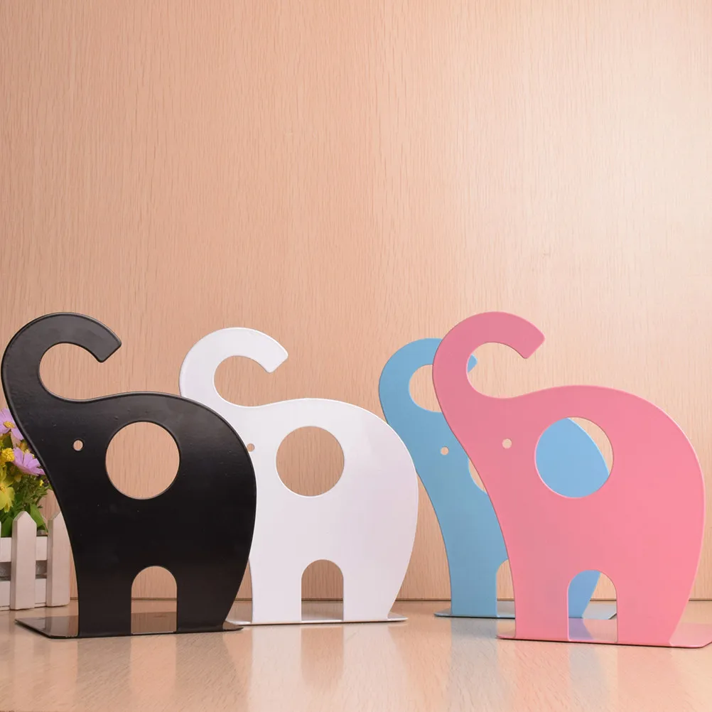 1Pair Blue Stainless Steel Bookends 19.3x12x12cm Elephant Style Anti-Slip Sturdy Book Ends for Kids Adults Study Office Home