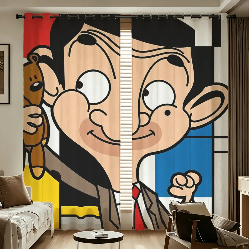 Mr Bean Bear Comedy Print 2 Panels Curtains Printed Darkening Curtains Light Blocking Rate 85% Aesthetic Room Decor