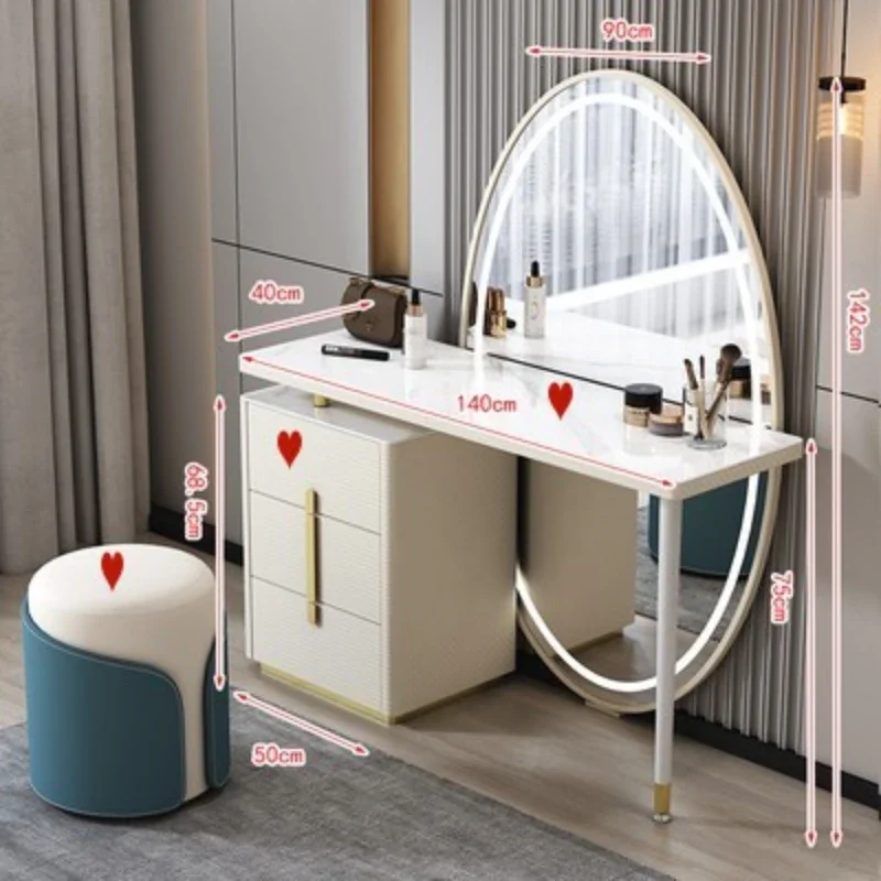 Modern Luxury Vanity Table Light Aesthetic Design Drawer Storage Dressing Table White Meuble Chambre Espejo Pie Home Furniture