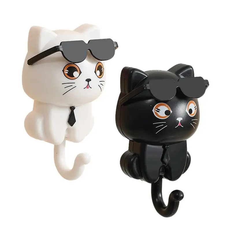 Sunglasses Cat Key Holder Adhesive Dormitory Bedroom Door Hangers Hooks Key Towel Cap Coat Rack Wall Animal Decoration Rack