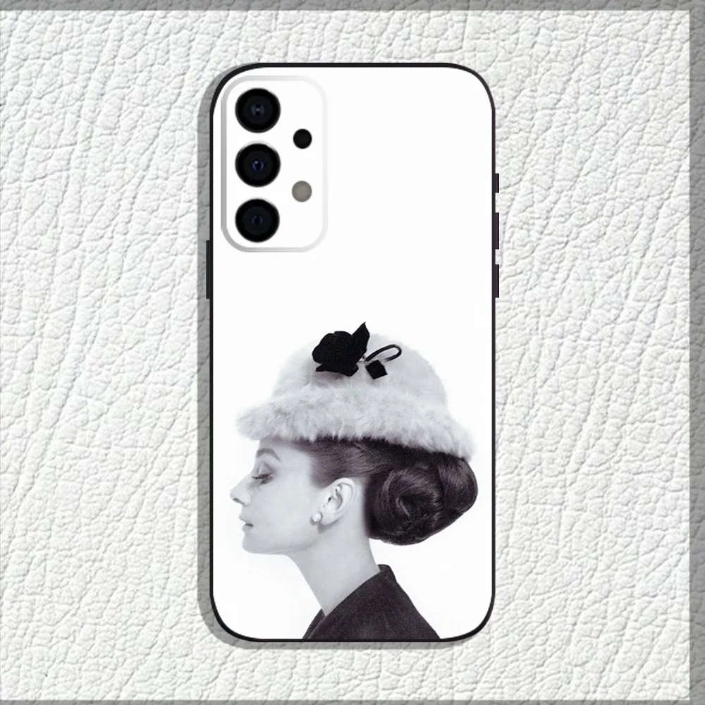 Aktor a-audrey casing ponsel h-hepburn, pelindung ponsel hitam lembut untuk Samsung Galaxy A13,A21s,A22,A31,A32,A52,A53,A71,A80,A91