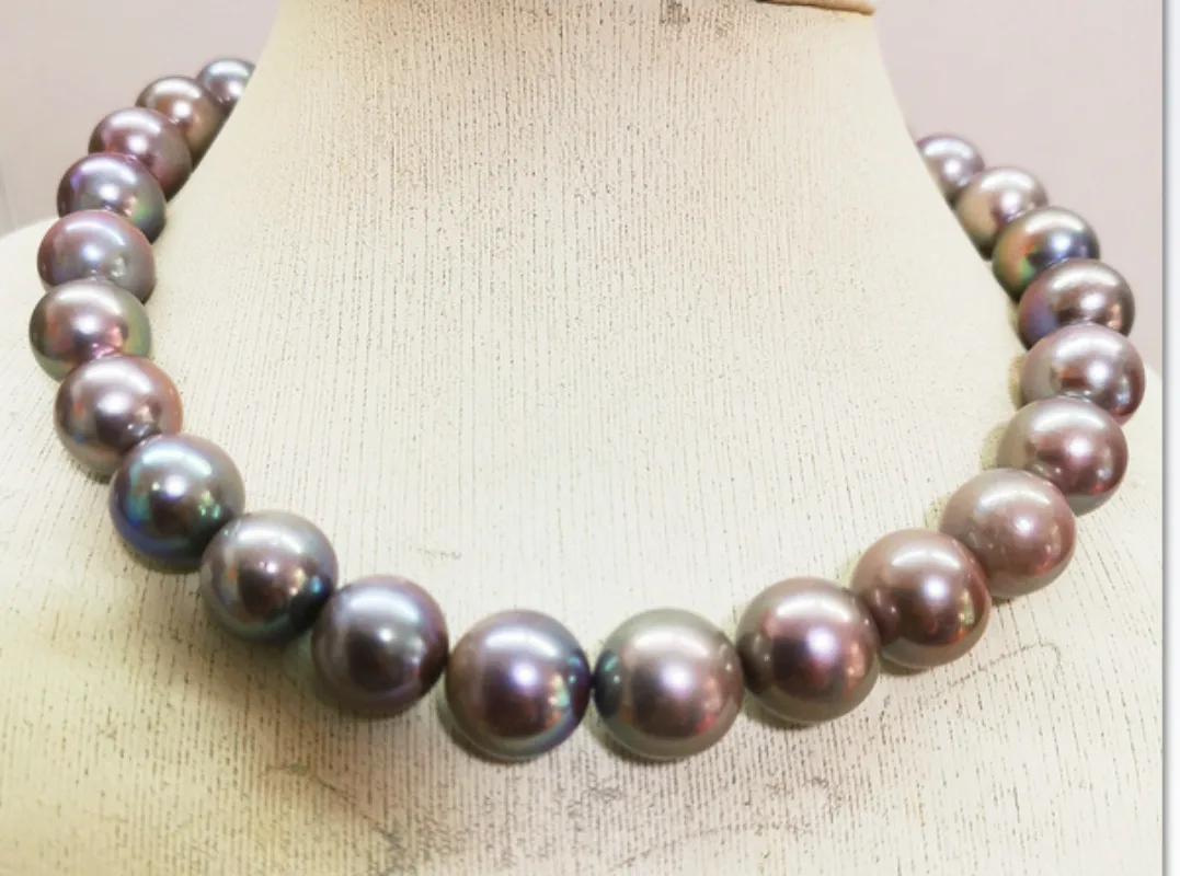 

Suberb 17"12-14mm Genuine Purple Lavender Round Pearl Necklace Women Jewelry Wedding Party Gift 925 Sterling Silver 1669AA