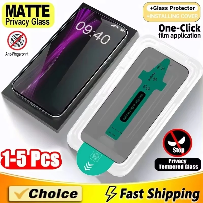 

1-5PCS Oleophobic Coated Easy to Install Screen Protector For iPhone 15 16 17 Pro Max 13 11 12 14 Air X XS Matte Anti Spy Glass