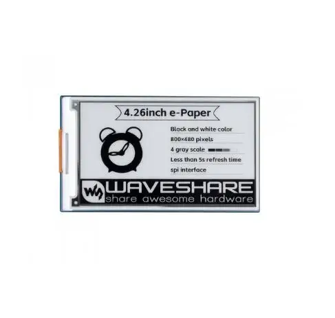 Waveshare 4.26inch e-Paper display HAT, 800x480, Black/White, SPI Interface