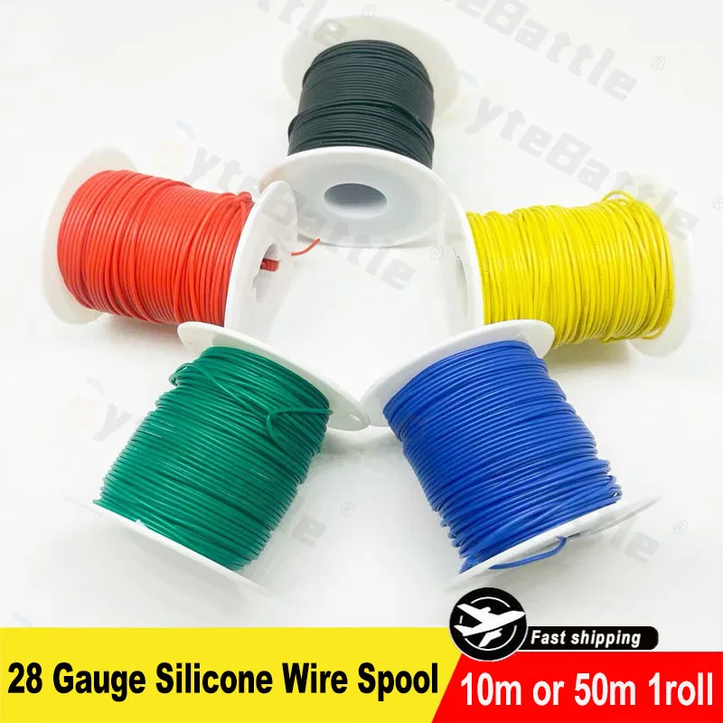 28 Gauge Silicone Wire Spool, 10 Colours (32.8 ft or 164.0 ft per reel), Flexible 28 AWG Stranded Tinned Copper Wire