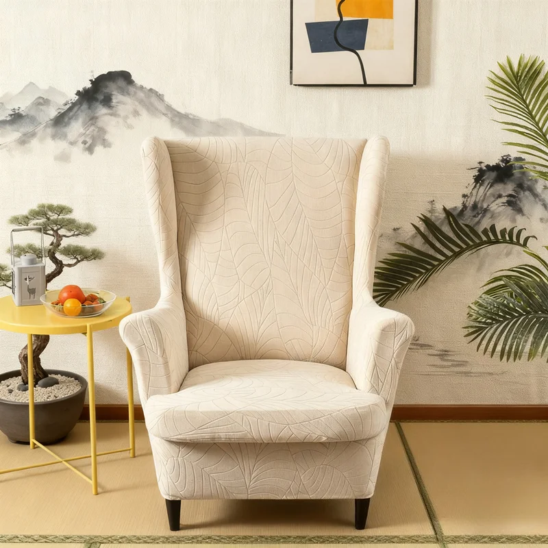 2026New Jacquard Wing Chair Cover Stretch Armchair Covers Solid Color Relax Sofa Wingback Slipcovers for Living Room Home Decor