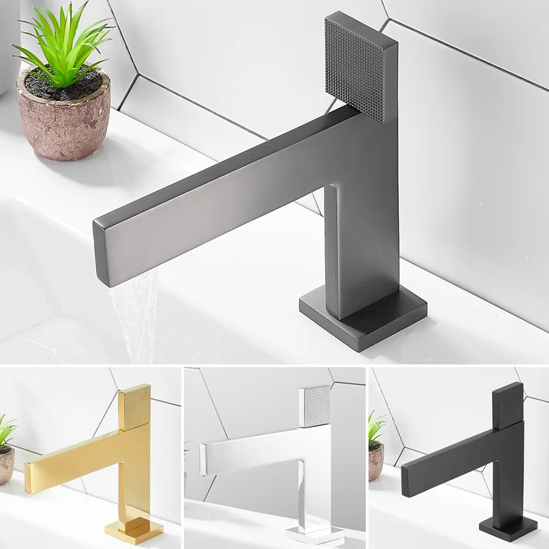 Nordic Full Copper Square Hot and Cold Basin Mixer Black / Chrome / Golden Basin Faucet Single Handle Water Tap