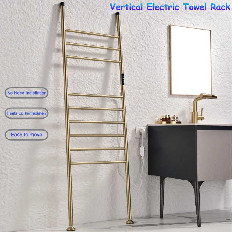 Large Size Movable Floor Standing Electric Heated Towel Rack Touch Screen Intelligent Bathroom Drying Rack No Punching Required