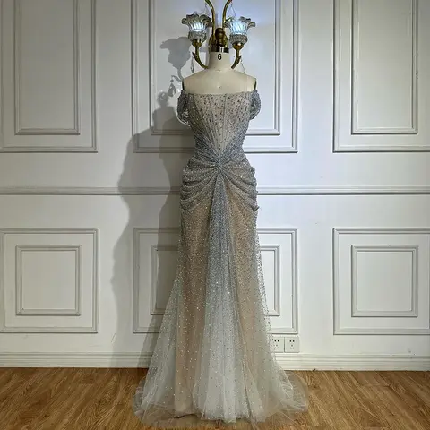सिल्वर न्यूड ऑफ शोल्डर बीडेड ट्यूल मरमेड इवनिंग ड्रेसेस एलिगेंट फॉर्मल गाउन LA72905 कस्टमाइज्ड सेरेन हिल 2025 10 best sales शांत पहाड़ी पोशाक - №2
