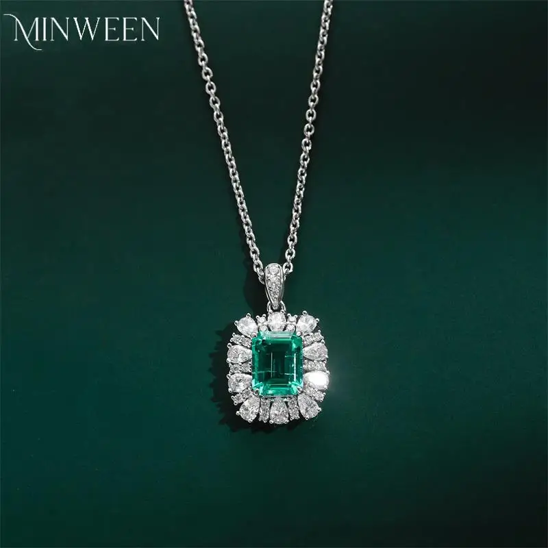 Luxury 2CT Lab Grown Emerald Necklace For Wowen Lab Gemstone 925 Silver Plated 18k Gold Necklace