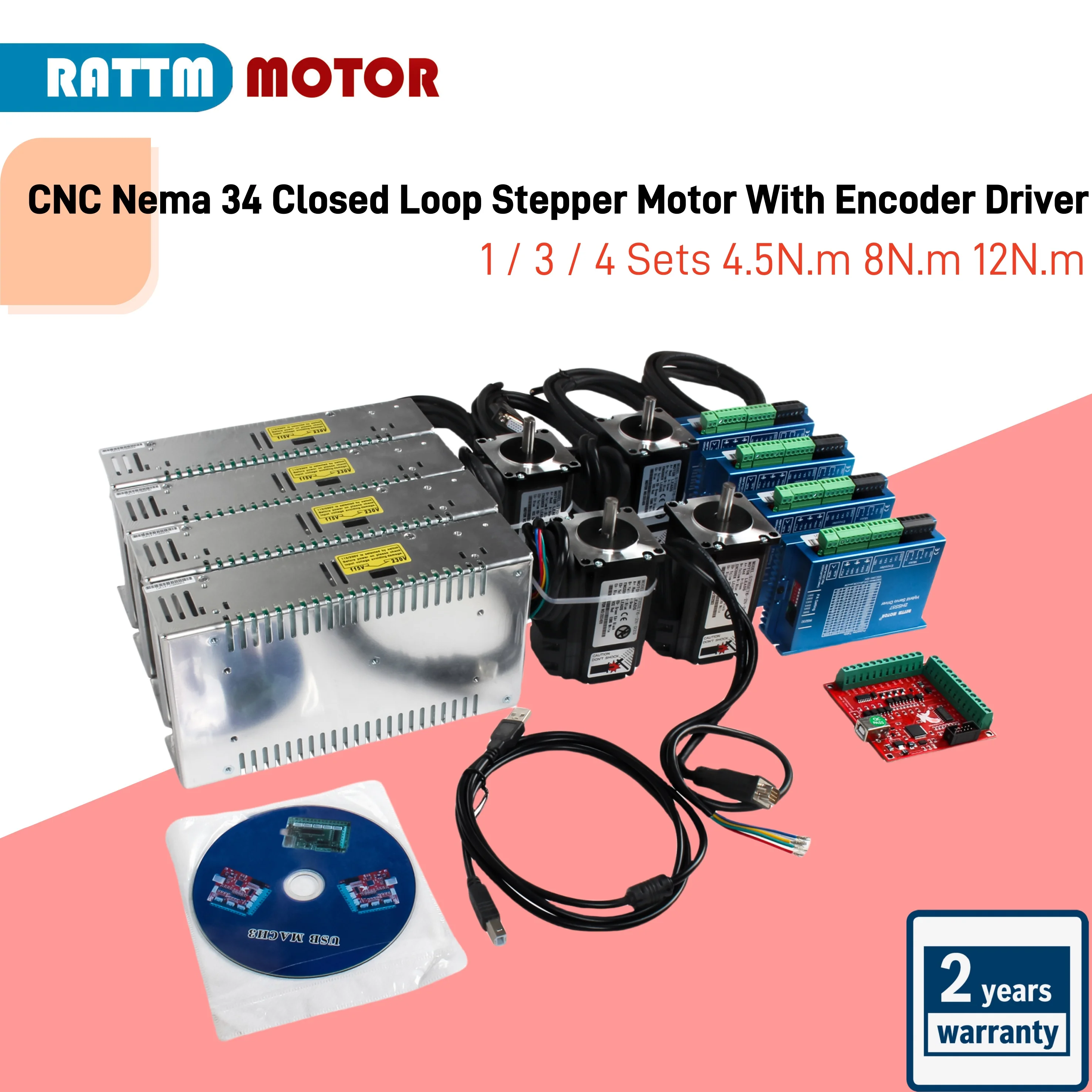 CNC Nema 34 Closed Loop Servo Stepper Motor With Encoder Driver 400W Power Supply MACH3 Interface Board 1 3 4 Set for Engraver