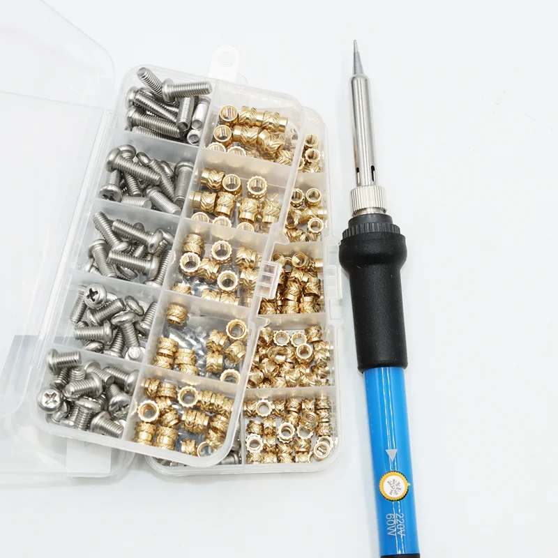 Heat Set Insert Soldering Iron Tip Head M2 M3 M4 Brass Insets Nut Bolt Tool Kit Threaded Screw Insertion for PC 3d Print Plastic
