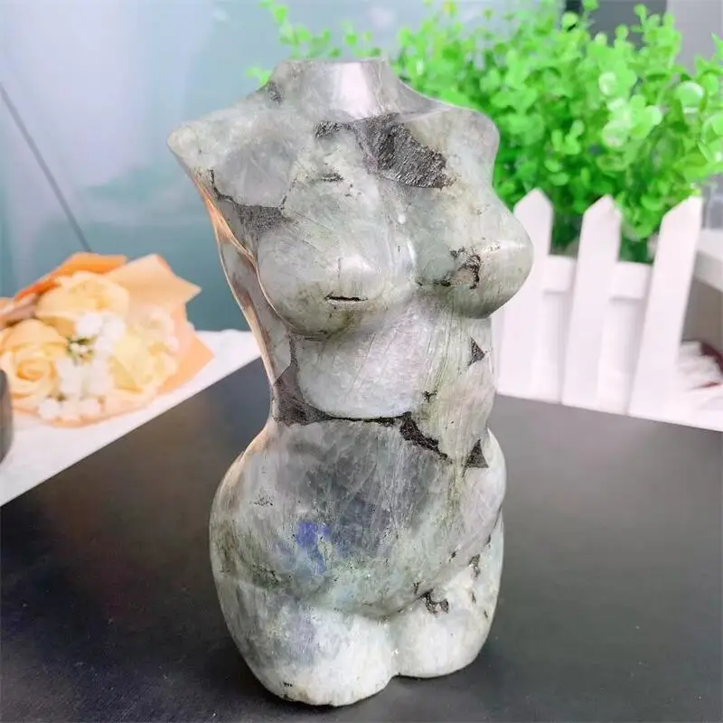 17CM Natural Labradorite Body Female Body Carved Crystal Model Statue Handmade  Crafts Figurine Home Ornament Gift 1pcs