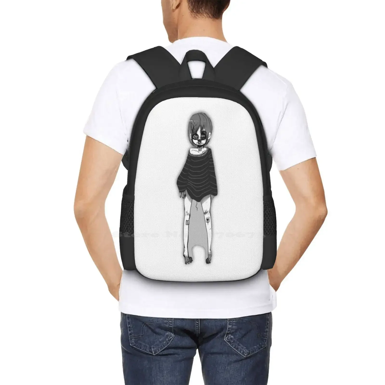 Greyscale كتي في سن المراهقة كلية الطالب على ظهره نمط تصميم أكياس لطيف تخفيضات العين السوداء محب أنيمي نظارات المشارب أقدام عارية #6