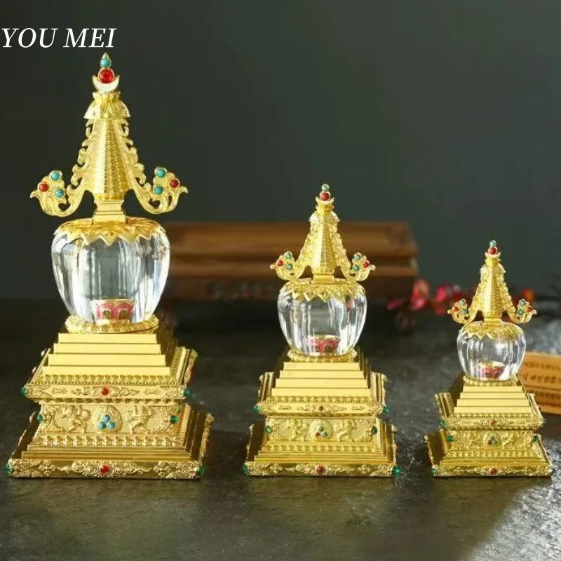 

Buddhist Relics Pagoda,Transparency Acrylic Alloy Double-Layer Tower,Altars Stupa Tibetan Items,Buddhist Religious Decorative