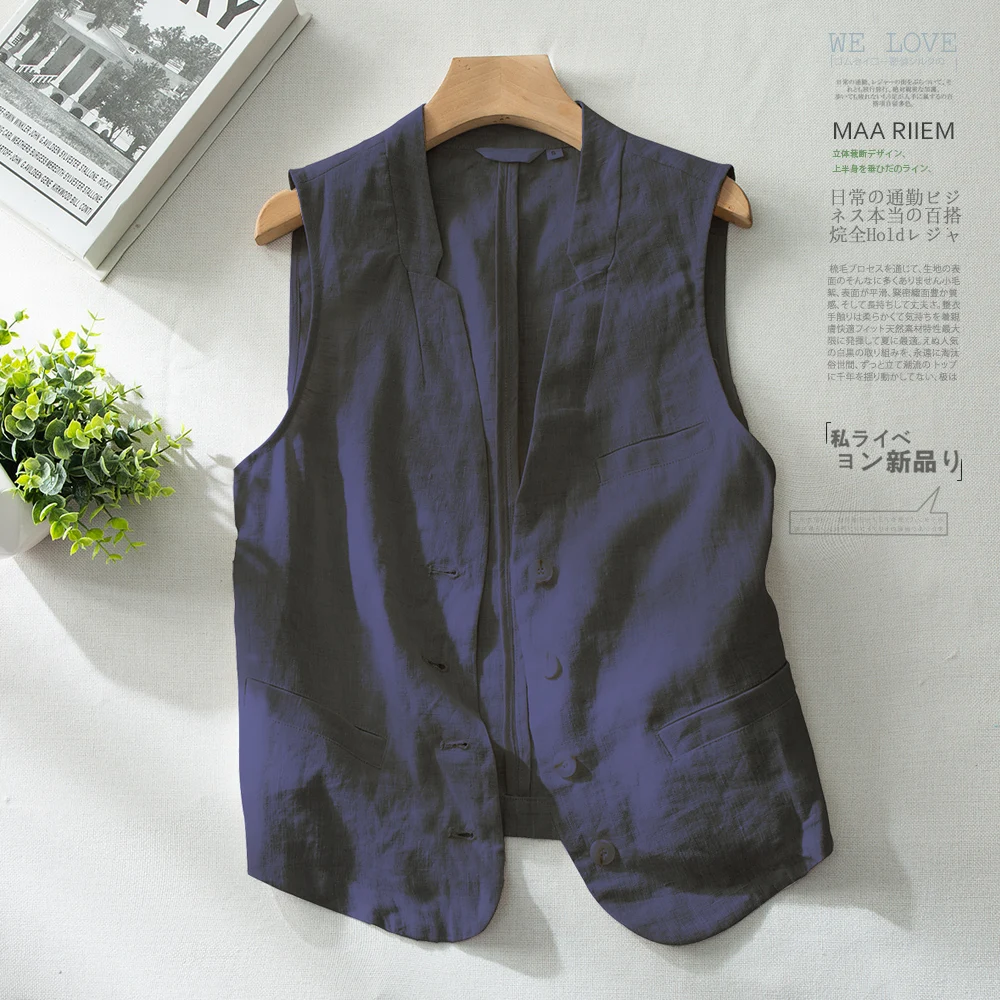 

Vintage Women Vest Cotton Linen Casual Loose Vest Outerwear Single Breasted V Neck Sleeveless Vests Jackets 2025 Summer Top Wh3