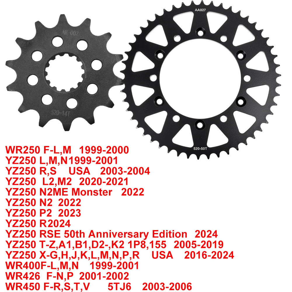 520 14T 50T Motor Bike Front Rear Sprocket for Yamaha WR250 YZ250 WR400F WR426 WR450