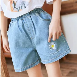 Girls Shorts for Summer Cotton Big Kids Thin Jeans Hot Short Pants Fashion Pure Color Denim Elastic Waist Broken Shorts 8 12Yrs