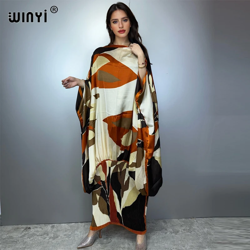 WINYI Pleated Elastic loose dress beach cover up kaftan abaya dubai luxury party dress evening dress abaya muslim woman  عبايات