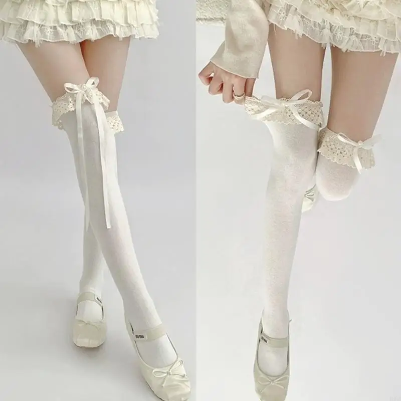 

195E Гольфы в стиле Лолиты, милые тонкие прозрачные гольфы до бедра, балетные чулки с оборками