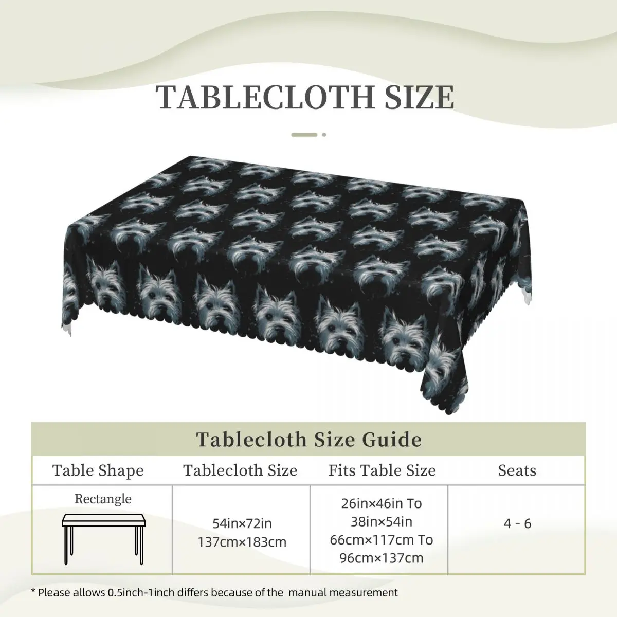 Westie Dog West Highland White Terrier Tablecloth Restaurant Kitchen Rectangular Tablecloth Festival Outdoor Dining Table Cover