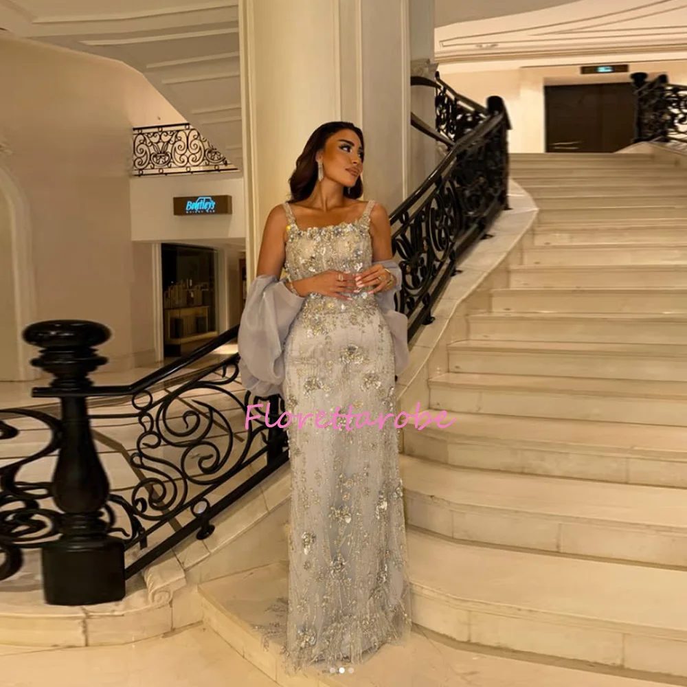 

Customized Floral Lace Evening Dress Square Neck Beading Sequins Prom Gowns vestidos de fiesta elegantes Flower Formal Wear