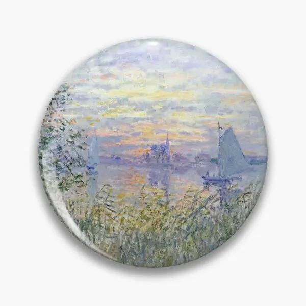 Claude Monet Soleil Couchant Sur La S  Soft Button Pin Lapel Pin Women Lover Hat Cute Jewelry Funny Fashion Clothes Collar Metal