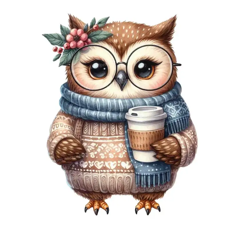 Cute Little Owl Winter Christmas Sweet Cartoon Owl Car Sticker Perfect Winter Decoration for Laptop Car Notebook or Gift Idea