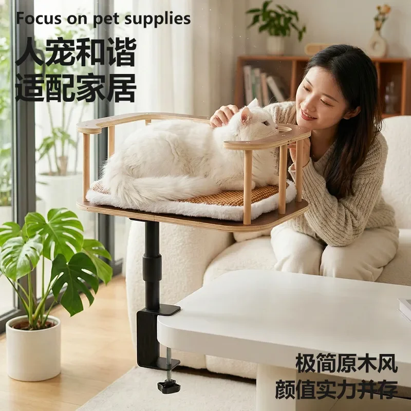 for Summer Solid Wood Tabletop Cat Nest Suspension Adjustable Home Style People and Pets Share Four Season Pet Products