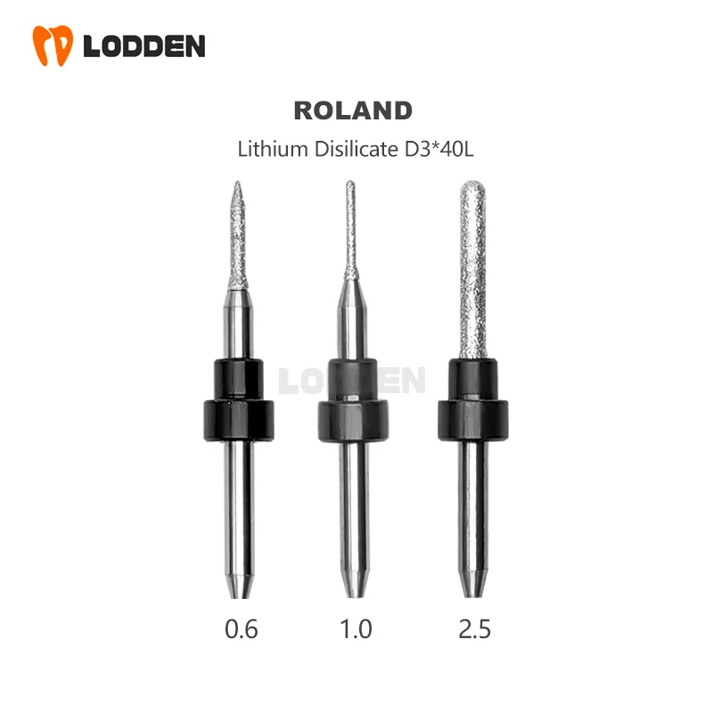 Roland Dental Milling Burs for Lithium Disilicate Zrconia PMMA Dental Lab Materials 0.6 1.0 2.5mm Grinding Tool Dental Dentistry