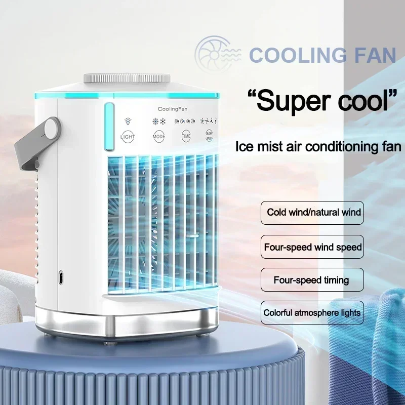 NEW Portable Air Conditioner Mini Desktop Air Cooler Fan With Mist Spray Lights For Home Room Office Camping