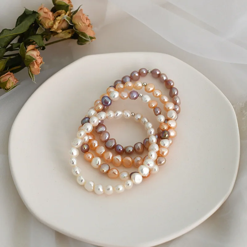 6-7mm Freshwater Pearl Bracelet 16cm 18cm 20cm Stretch White Pink Purple Mix Color Bracelet Jewelry Gift 2025 New Arrivals