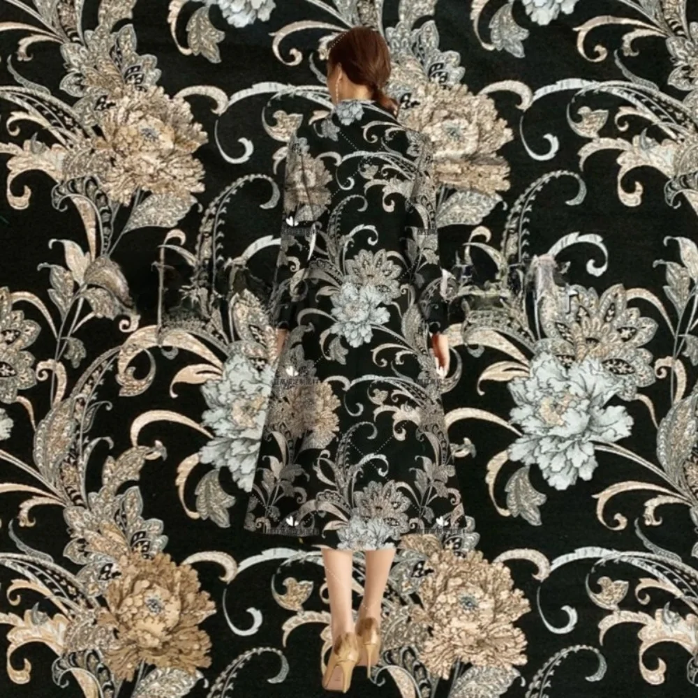 

Металлическая проволока, парча, жаккардовая ткань, винтажное темное зерновое платье, плащ, одежда, европейский бренд, модный дизайн, оптовая продажа, ткань
