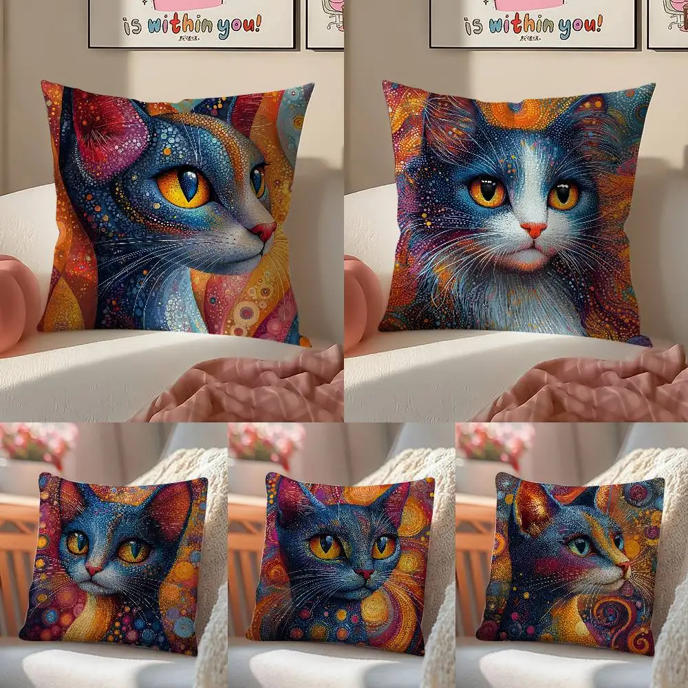 مطبوعات القطط الغريبة كيس وسادة الراحة أريكة سرير حريري أنيق غير مرئية سستة غطاء وسادة الزخرفية #1