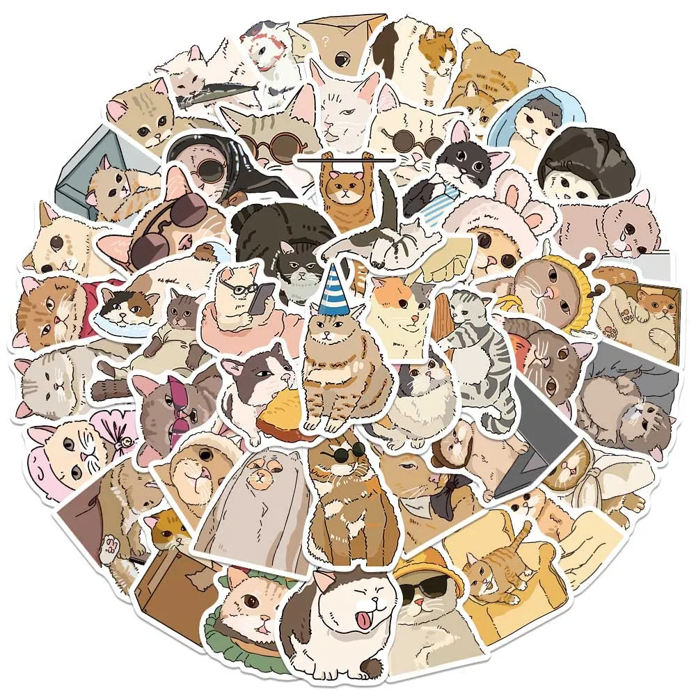 

50pcs Cartoon Cute Cat Expression Stickers Decals For Phone Laptop Scrapbook Refrigerator DIY Graffiti Waterproof Stickers