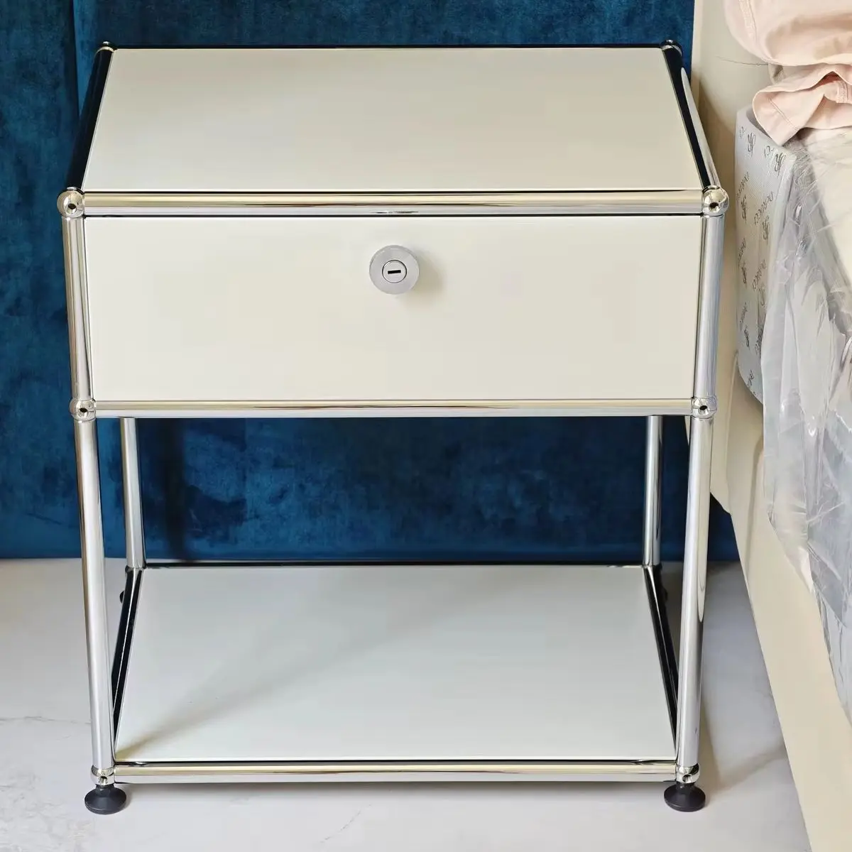 Modular Metal Storage Cabinet, , Lockable Drawer Cabinet, Stackable Combinable Side Unit for Bedroom & Living Room Decor