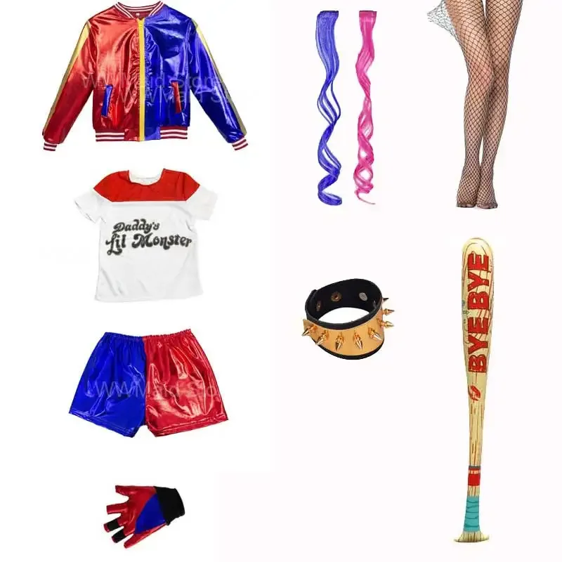 Kids Quinns Jacket Pants Shirt Glove Cosplay Girls Squads Party Harlee Party Clothes Halloween Costume