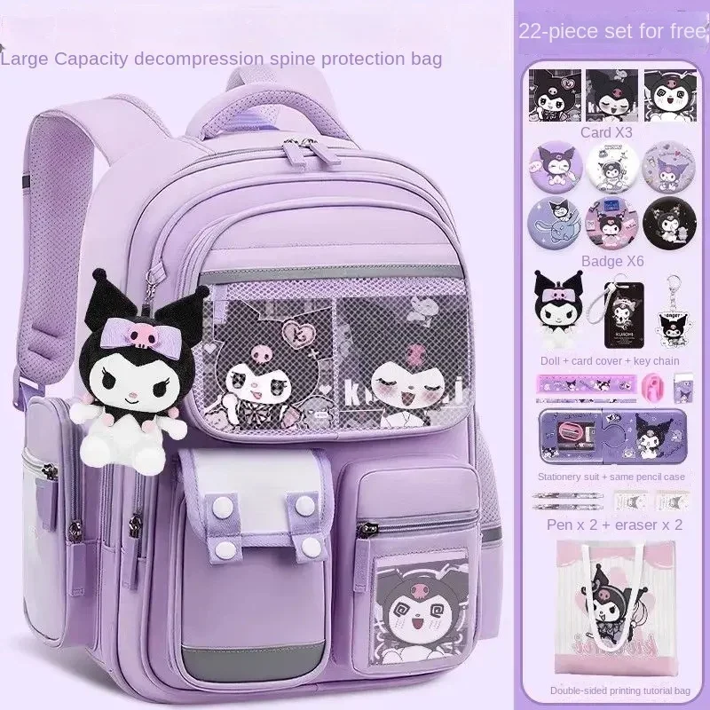 Sanrio Olá Kitty Mochila para Crianças, Estólica Kuromi Spine Protection Bag, Pacote de Boa Qualidade, Boa Vista