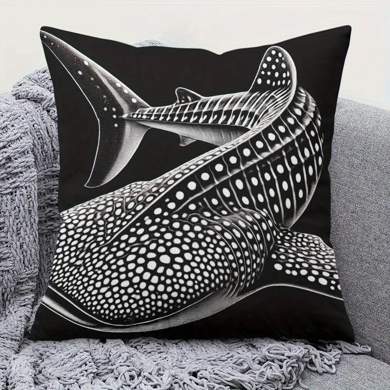 Double Sided Whale Shark Black and White Festive Pattern Decorative Throw Pillow Case Ocean Art Cushion Cover for Sofa Home