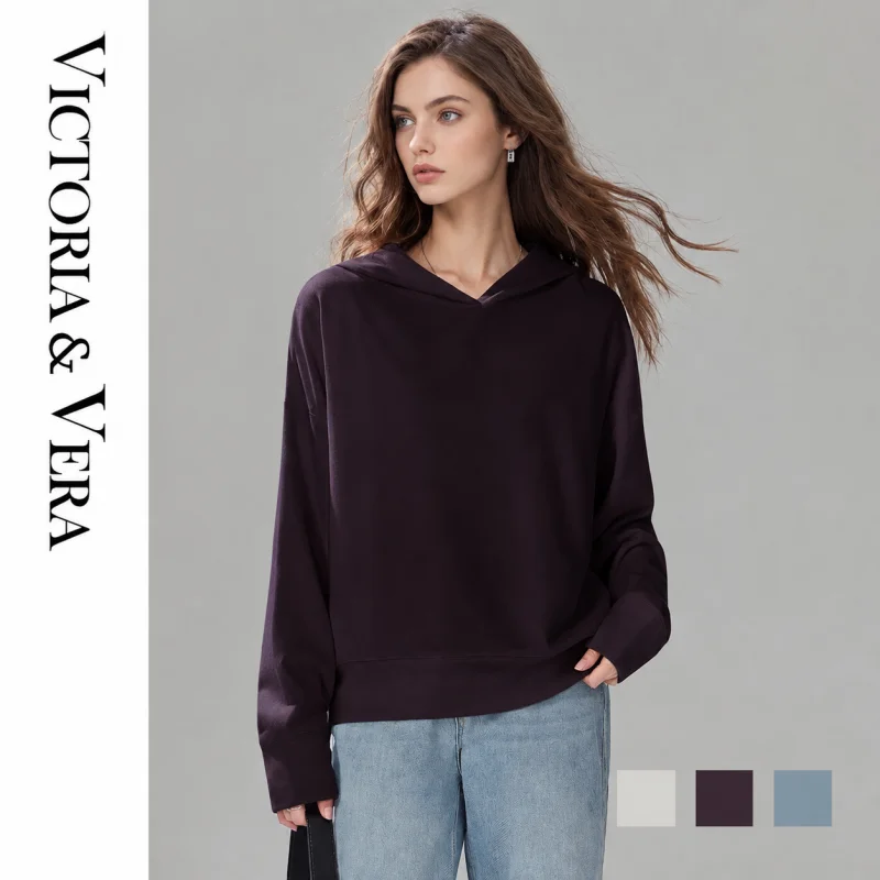 Women's Loose Fit Hooded Pullover Top, Long Sleeve Drop‑Shoulder Casual Hoodie, Basic Multi‑Color Daily Wear Blouse