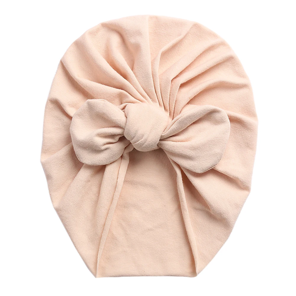 Solid Baby Cotton Beanies Cute Bear Ear Bowknot Turban Hats Sweet Soft 0-4T Elastic Caps for Newborn Baby Boy Girls Headwraps