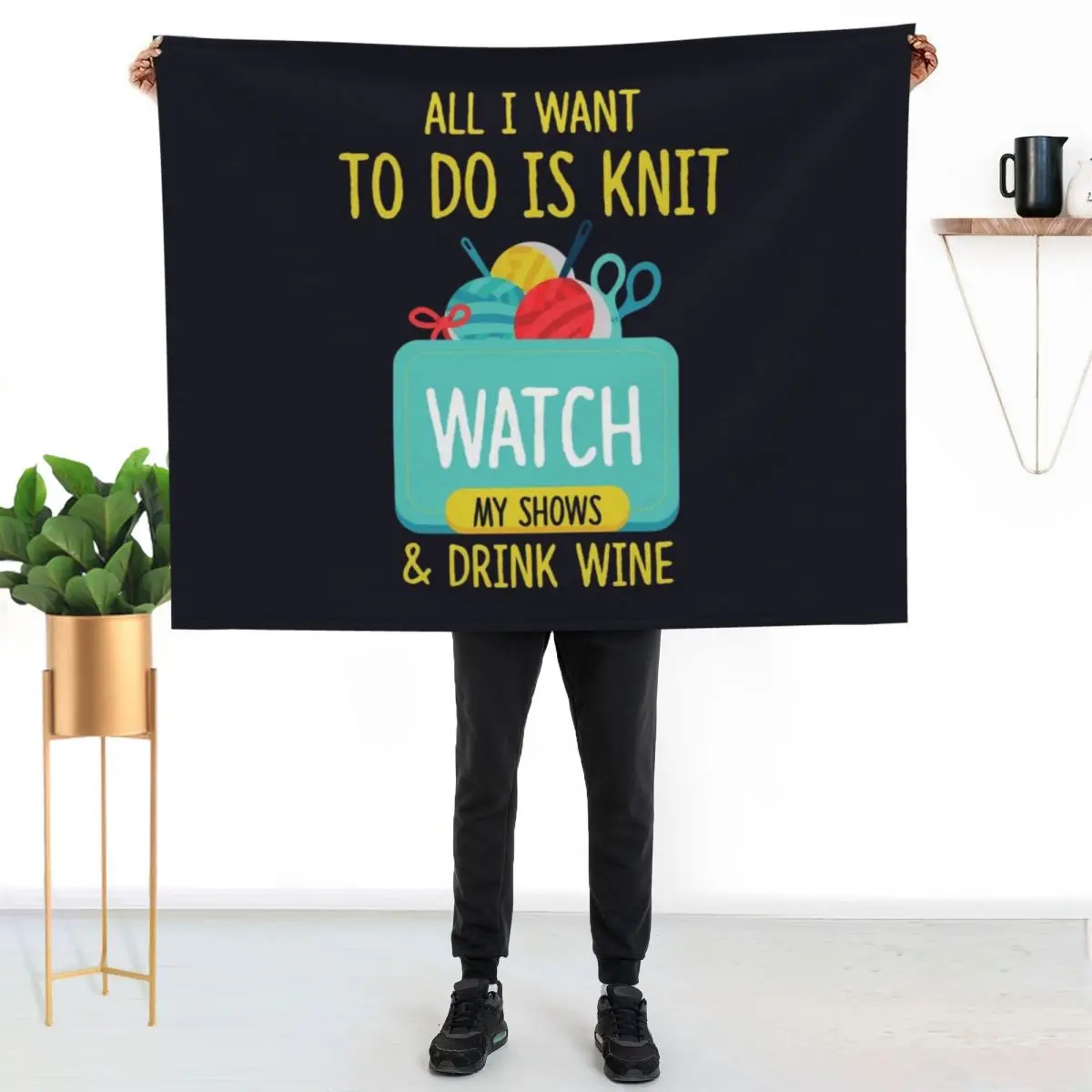 All I Want To Do Is Knit, Watch My Shows, And Drink Wine Throw Blanket Lightweight Cozy Blanket for Bed Sofa