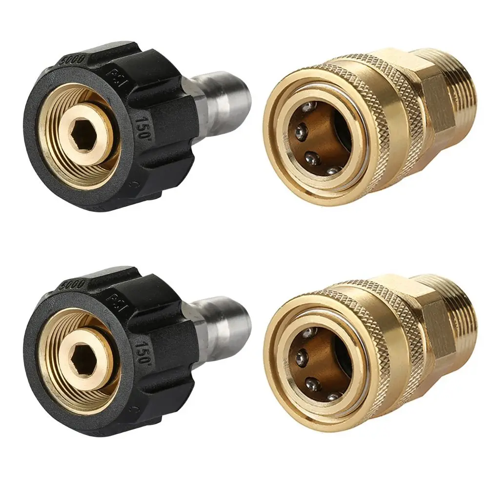 Pressure Washer Quick Connect Fittings Brass M22 14mm to 1/4 Inch Disconnect Kit Pressure Washer Adapter For High Pressure Hose