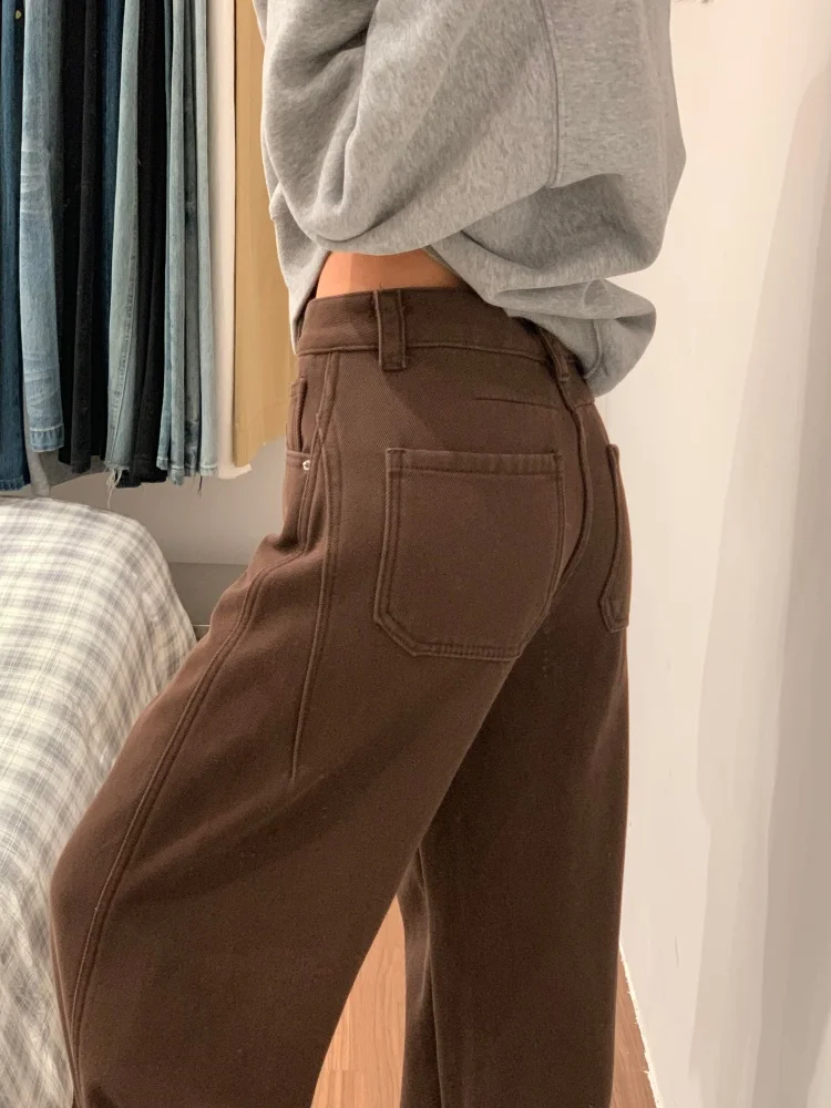 Hoge taille verdikte Fce wijde pijpen jeans dames casual Sle mes losse fit denim broek herfst winter afslanken