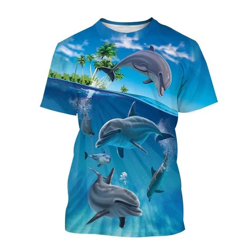 Summer Men Fashion Casual Cool Personality Animal Dolphin Graphic 3D Printing T Shirts Oversized O-neck Short Sleeve Tops