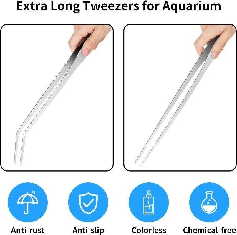 38/48cm Stainless Steel Tweezers Fish Tank Aquatic Plants Tweezers Tool Aquarium Aquascaping Long Tweezers Birds Reptile Feeder