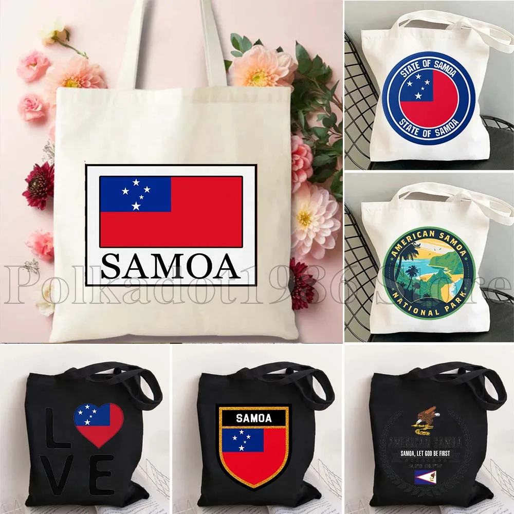 

Samoa Flag Map American Samoa National Park Gifts Women Canvas Shoulder Tote Bag Handbag Shopper Reusable Cotton Shopping Bags