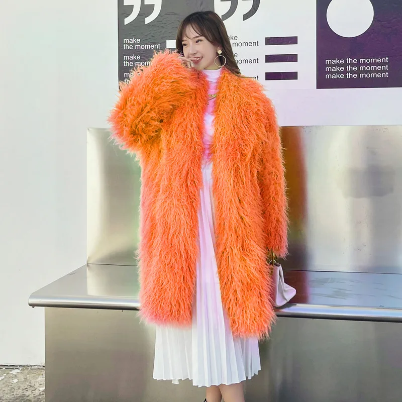 Abrigo de piel para mujer, Chaqueta larga peluda con solapa, Cinturón de piel sintética, ropa de Festival, novedad de invierno, 2022