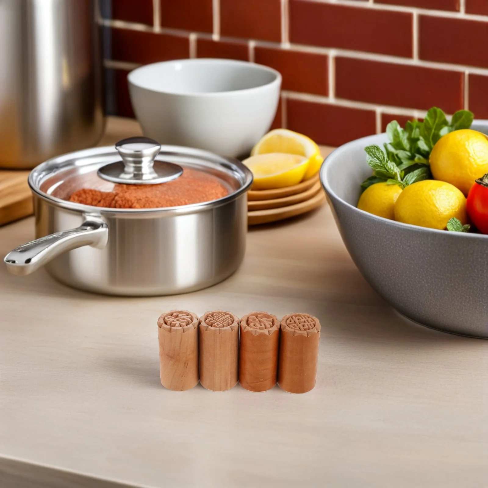 

4Pcs Wooden Mooncake Stamps Comfortable Grip for Long Term Use Ideal for Beginners and Experts in Baking Pastries Stamps